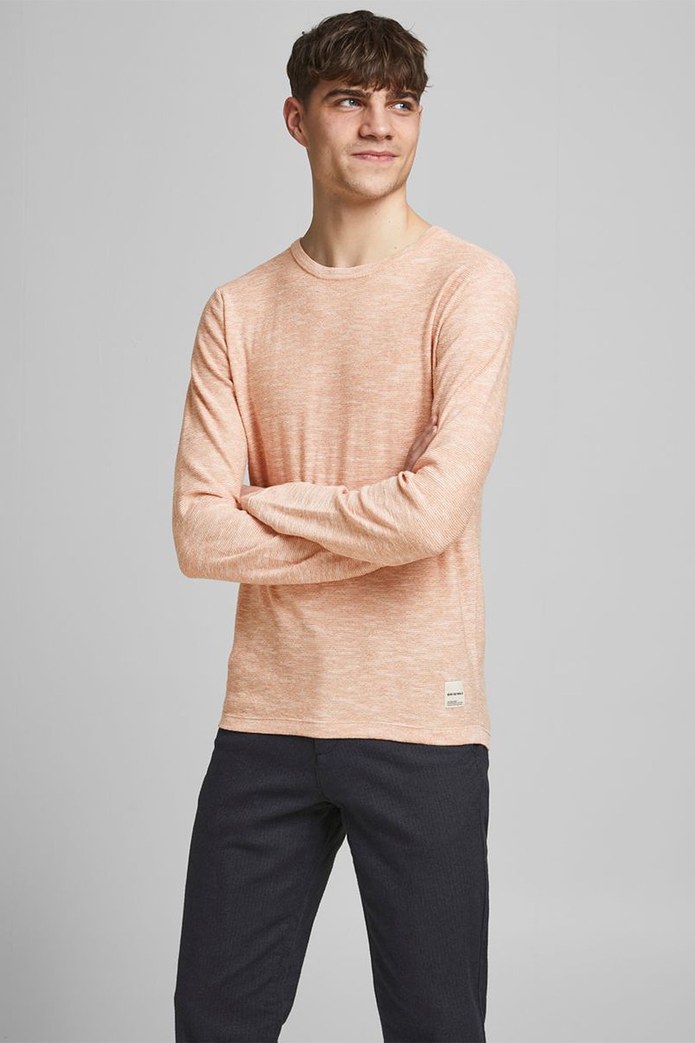 Jack&Jones, Pulover cu decolteu la baza gatului si aspect texturat Rob, Piersica, XL