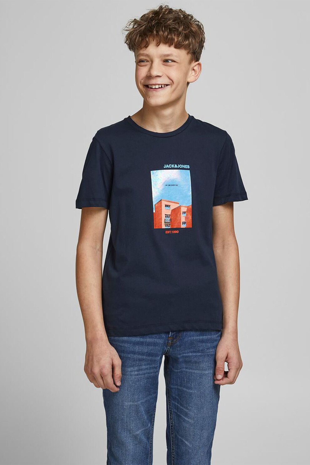 Jack&Jones, Tricou cu imprimeu grafic, Bleumarin