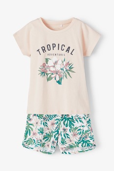 NAME IT, Set de tricou si pantaloni scurti din bumbac organic - 2 piese, fete, cu imprimeu, Multicolora NAME IT, Set de tricou si pantaloni scurti din bumbac organic - 2 piese, fete, cu imprimeu, Multicolora
