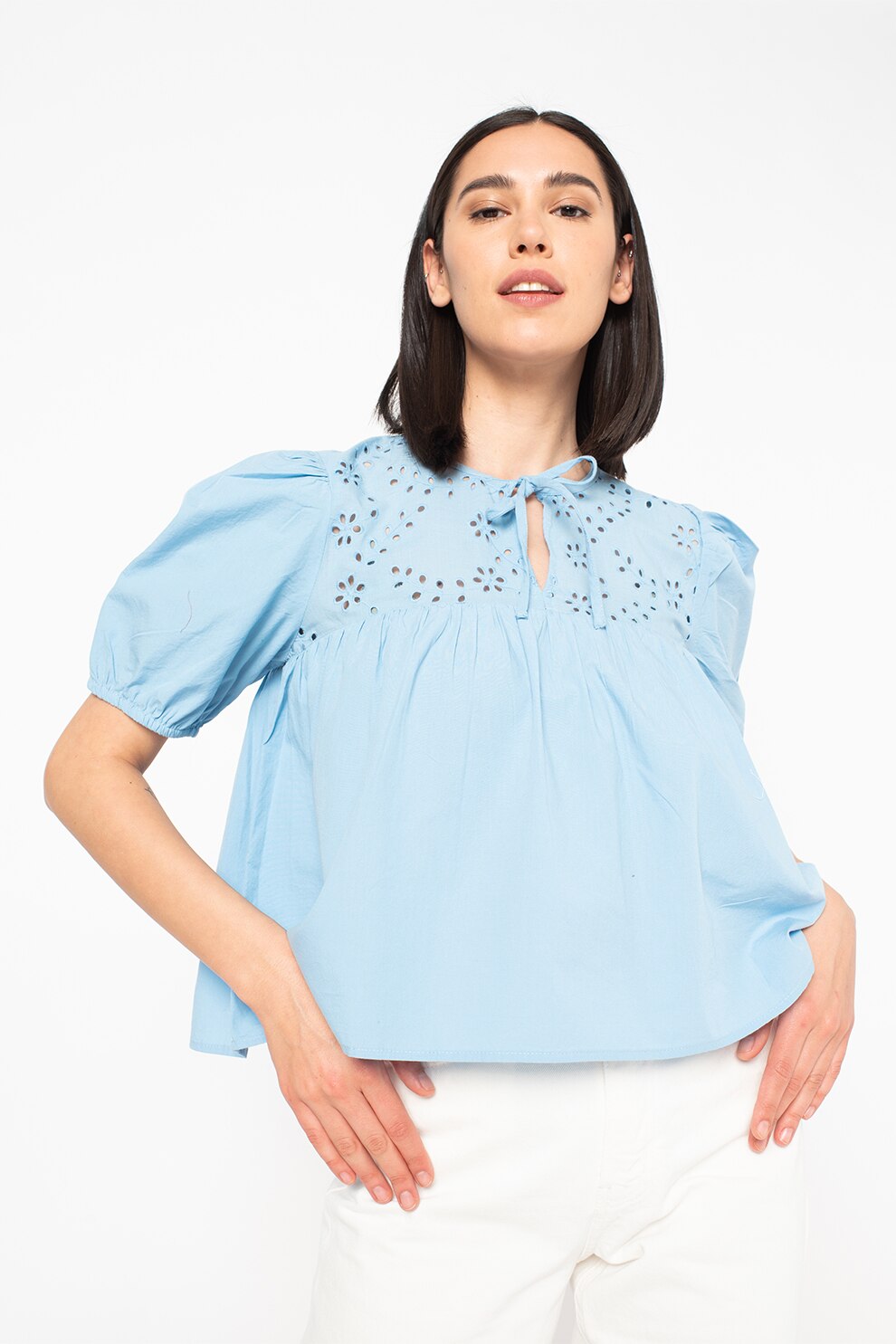 JdY, Bluza lejera cu maneci bufante Helena, Albastru lavanda