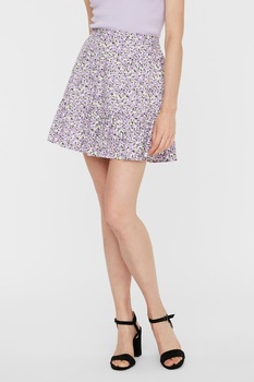 Vero Moda, Fusta evazata de bumbac organic cu fronseuri, Multicolora Vero Moda, Fusta evazata de bumbac organic cu fronseuri, Multicolora