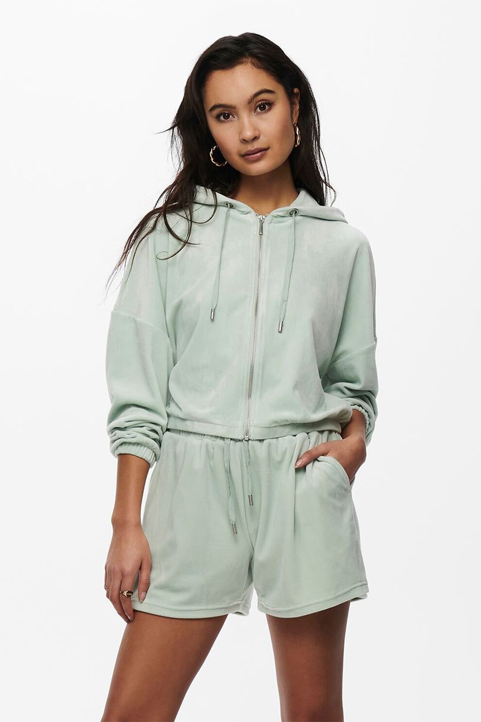 Only, Hanorac crop de catifea, Albastru pastel, M