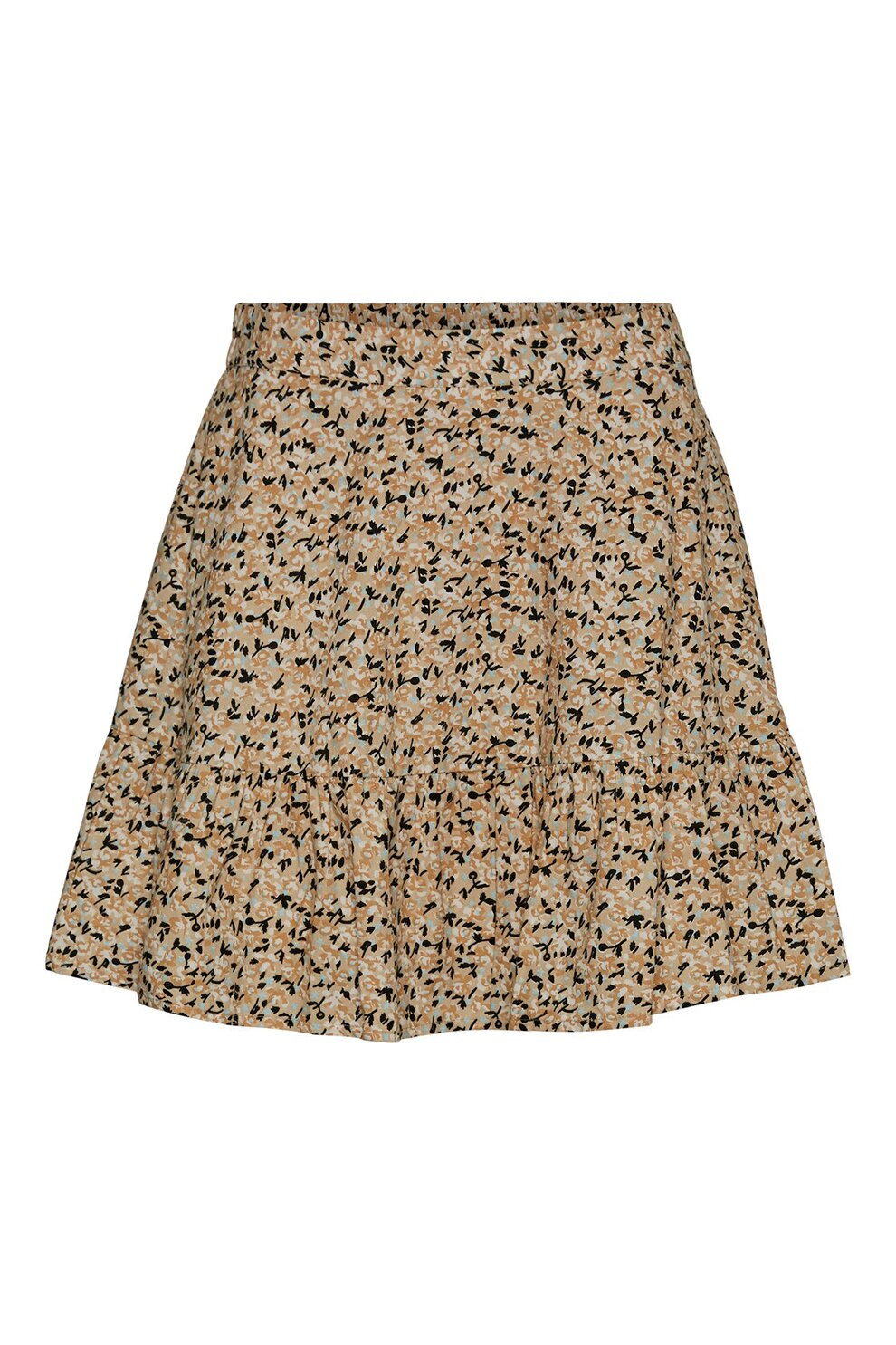 Vero Moda, Fusta evazata de bumbac organic cu fronseuri, Maro camel