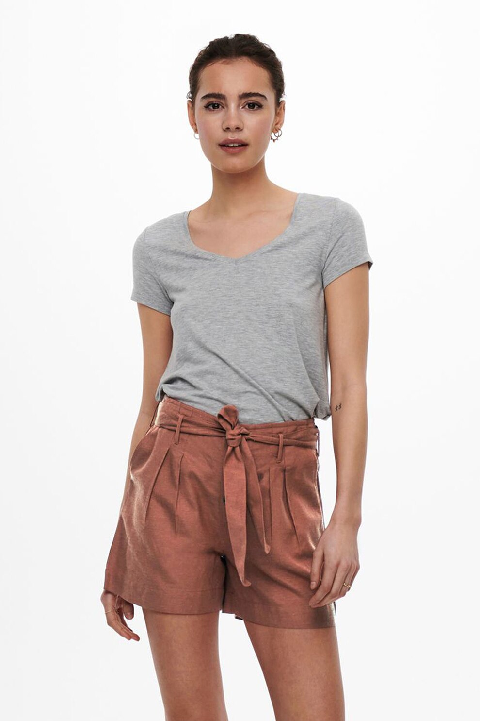 Only, Tricou din jerseu cu decolteu in V Moster, Gri