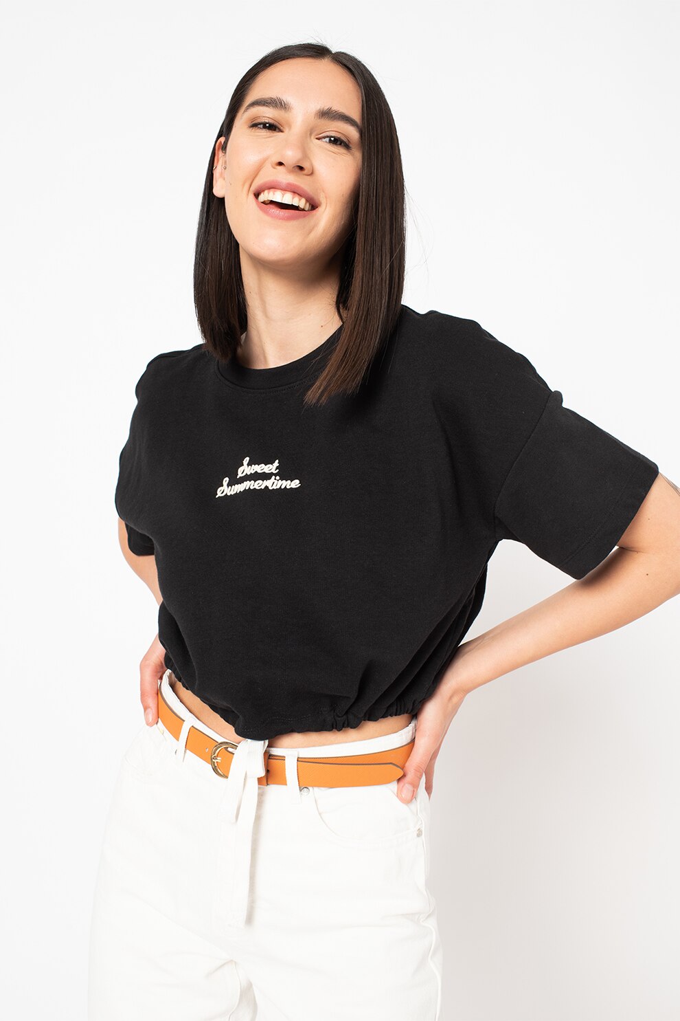 Only, Tricou crop de bumbac organic Issi, Negru