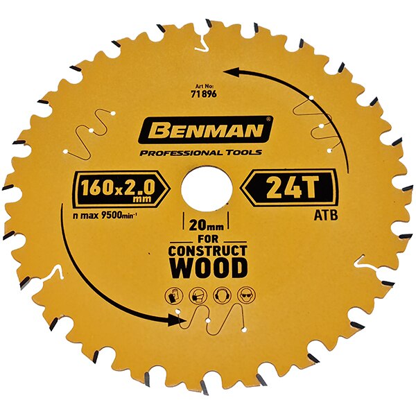 Disc fierastrau circular pentru taierea lemnului, Benman, 160x2.0mm/20mm, 24T