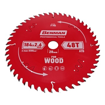 Disc fierastrau circular pentru lemn, Benman, 184x2.6mm/20mm, 48T Disc fierastrau circular pentru lemn, Benman, 184x2.6mm/20mm, 48T