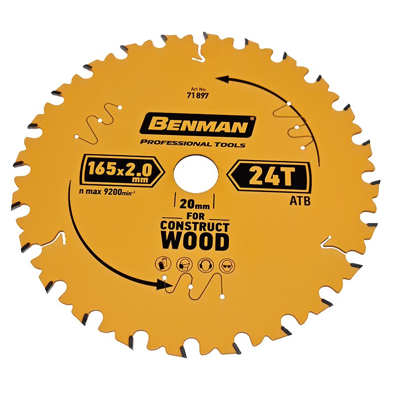 Disc fierastrau circular pentru taierea lemnului, Benman, 165x2.0mm/20mm, 24T