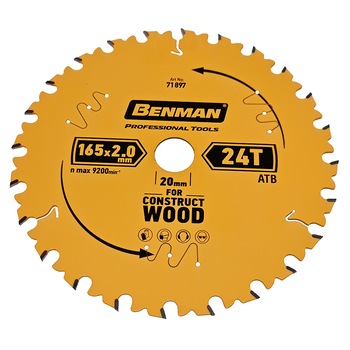 Disc fierastrau circular pentru taierea lemnului, Benman, 165x2.0mm/20mm, 24T Disc fierastrau circular pentru taierea lemnului, Benman, 165x2.0mm/20mm, 24T