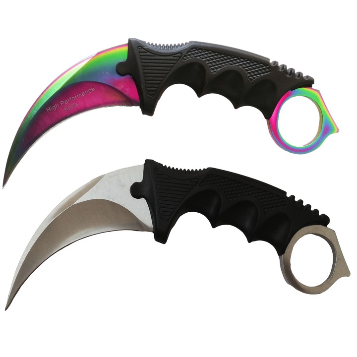 Set cutite karambit, CS:GO, silver si multicolor, teaca inclusa