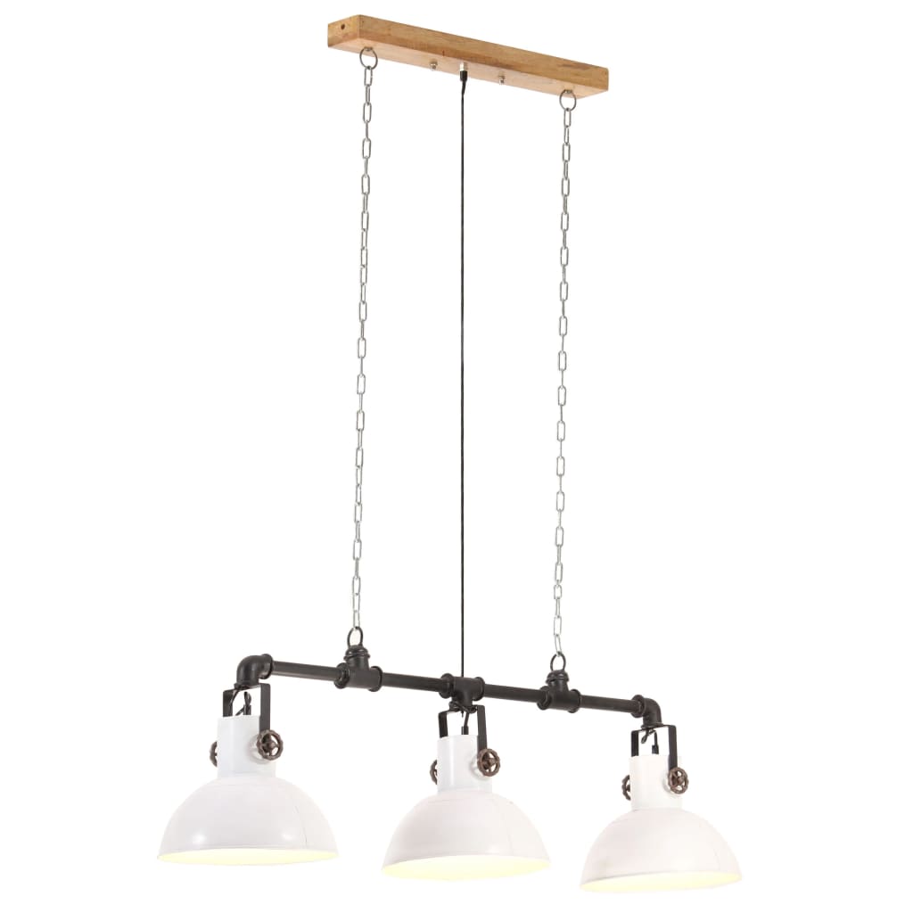Lampa suspendata industriala, vidaXL, Fier/Lemn masiv de mango, 125 x 30 x 144 cm, E27, 25 W, Alb