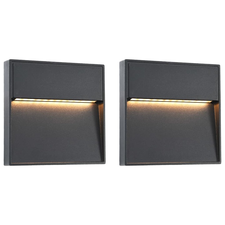 Set de 2 lampi de perete cu LED vidaXL, Aluminiu, 15 x 15 x 2.6 cm, Negru