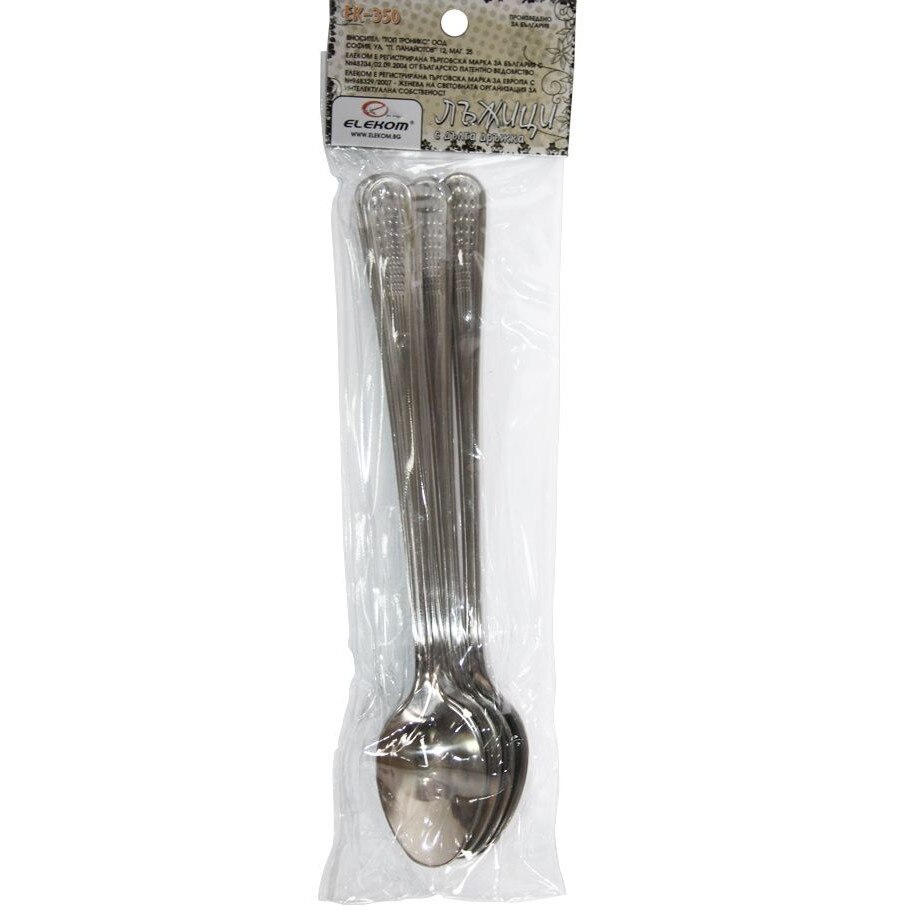 Set 6 lingurite cu coada lunga Elekom, Inox, Argintiu