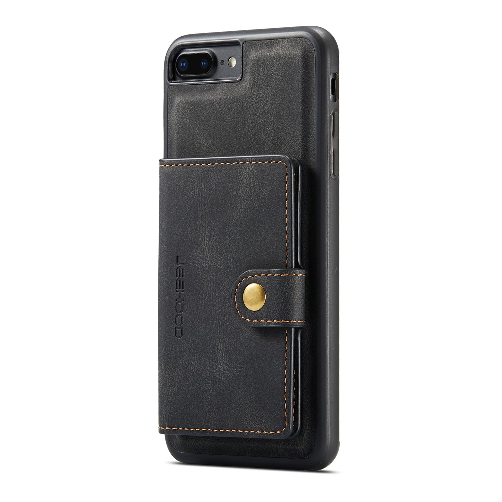 Husa pentru iPhone 8 Plus, 7 Plus, piele cu textura moale, back cover, mini portofel detasabil, CaseMe, Negru