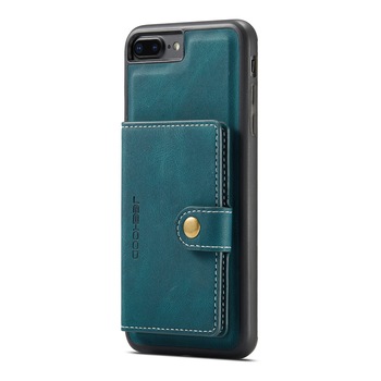 Husa pentru iPhone 8 Plus, 7 Plus, piele cu textura moale, back cover, mini portofel detasabil, CaseMe, Albastru