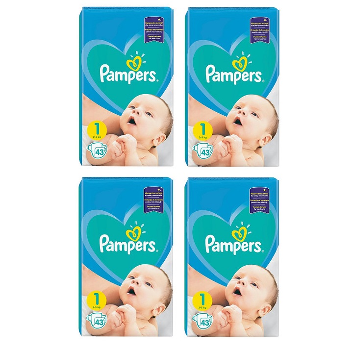 Комплект пелени Pampers New Baby, № 1, 43 броя, 4 пакета, 172 броя