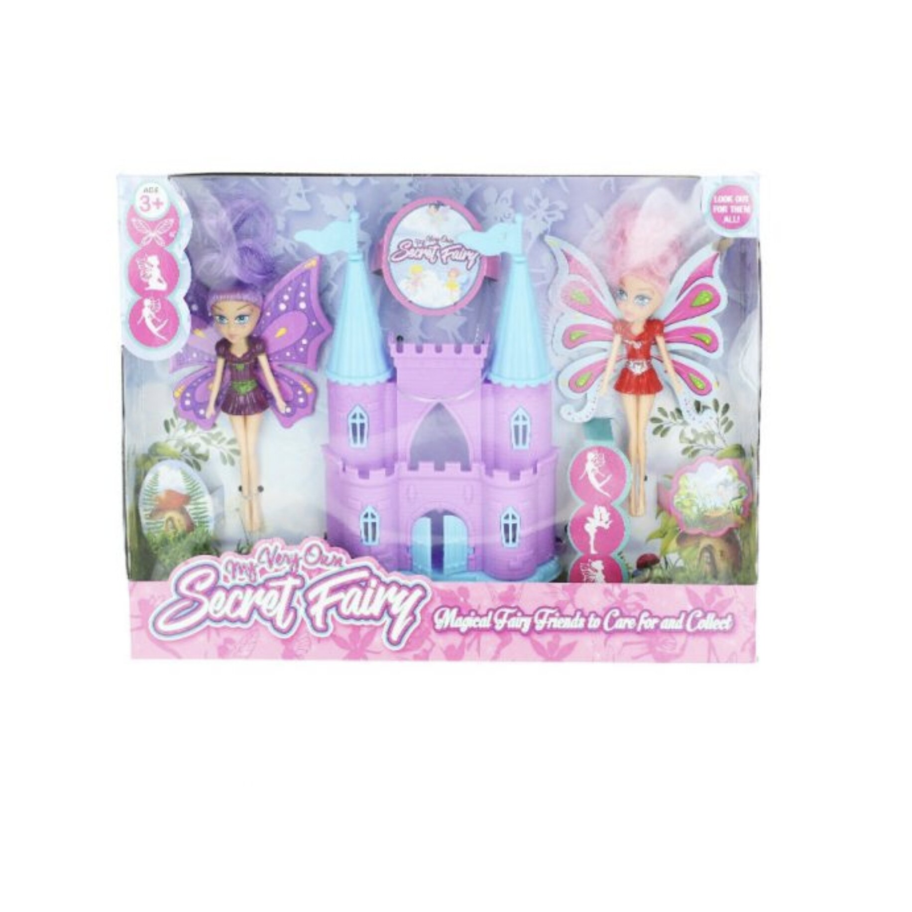 Set 2 papusi Secret Fairy cu castel, Multicolor, BBL2149