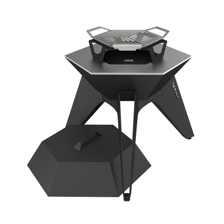 Gratar multifunctional HEXA PRO by Desiro, pe lemne - Firepit, Grill, Plita, capac inclus