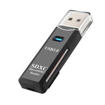 Cititor USB 3.0 pentru carduri SDXC si microSDXC , scriere, stocare si transfer date, indicator LED, cu capac, negru Cititor USB 3.0 pentru carduri SDXC si microSDXC , scriere, stocare si transfer date, indicator LED, cu capac, negru