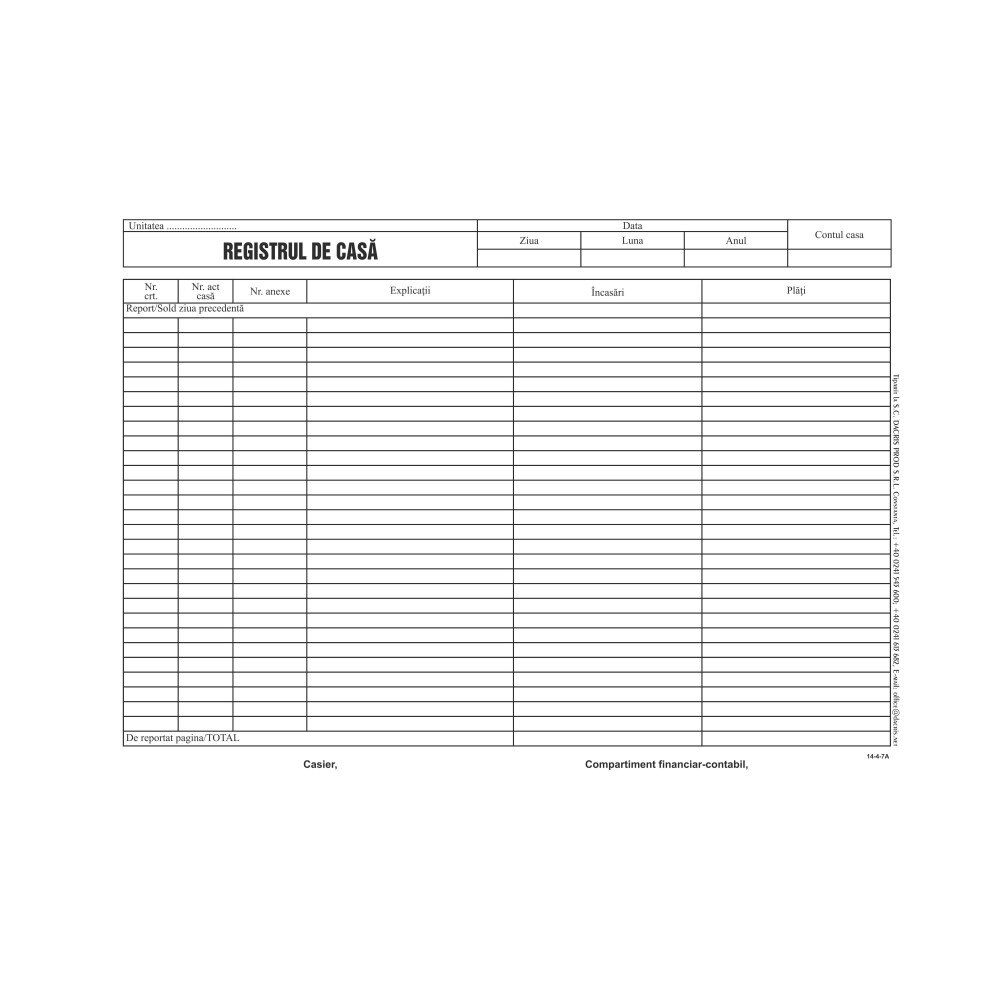 Registru casa, A4, hartie offset, 100 file/carnet