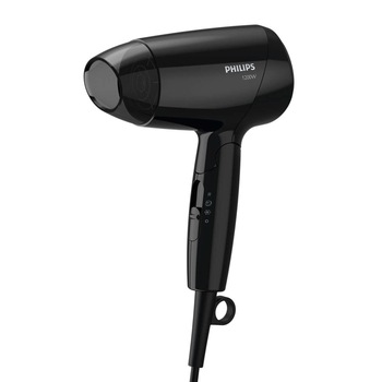 Uscator de par Philips EssentialCare, 1200 W, 3 viteze, 3 setari temperatura, maner pliabil, functie Thermo Protect, negru Uscator de par Philips EssentialCare, 1200 W, 3 viteze, 3 setari temperatura, maner pliabil, functie Thermo Protect, negru