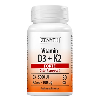 Supliment alimentar Vitamin D3 + K2 Forte, Zenyth, 30 capsule Supliment alimentar Vitamin D3 + K2 Forte, Zenyth, 30 capsule