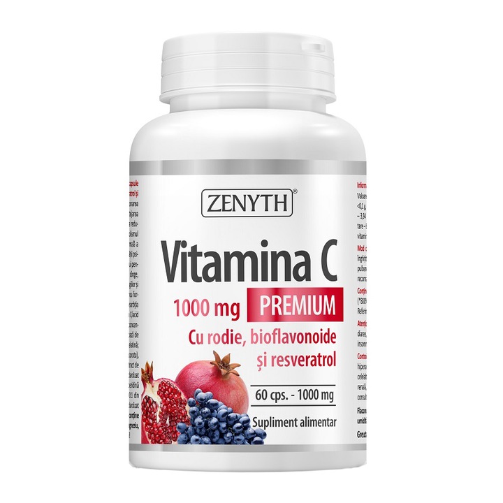 Supliment alimentar Vitamina C Premium 1000 mg cu rodie, bioflavonoide si resveratrol, Zenyth, 60 capsule