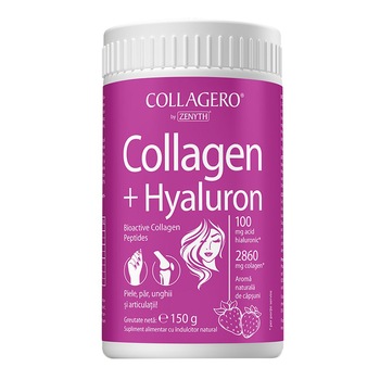 Supliment alimentar Colagen + Hyaluron cu aroma de capsuni, Zenyth, 150g Supliment alimentar Colagen + Hyaluron cu aroma de capsuni, Zenyth, 150g