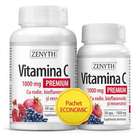Supliment alimentar Vitamina C Premium cu rodie, bioflavonoide si resveratrol 1000 mg, Zenyth, 90 capsule