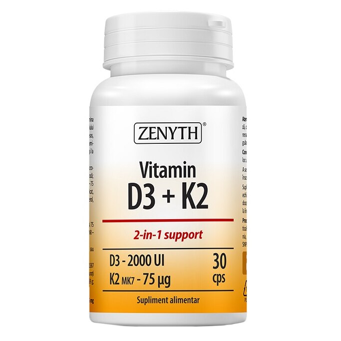 Supliment alimentar Vitamin D3 + K2, Zenyth, 30 capsule