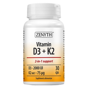 Supliment alimentar Vitamin D3 + K2, Zenyth, 30 capsule Supliment alimentar Vitamin D3 + K2, Zenyth, 30 capsule
