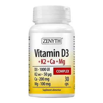 Supliment alimentar Vitamin D3+K2+Ca+Mg Complex, Zenyth, 30 capsule Supliment alimentar Vitamin D3+K2+Ca+Mg Complex, Zenyth, 30 capsule