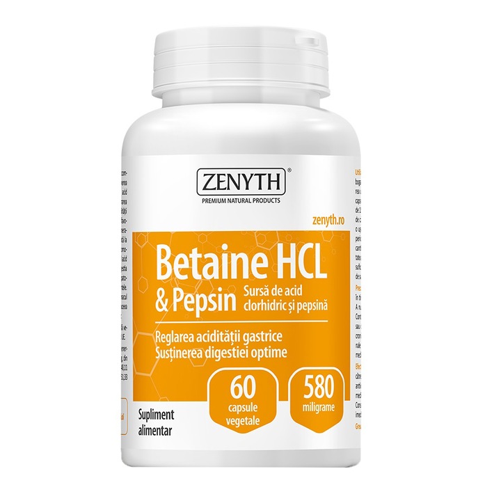 Supliment alimentar Betaine HCL si Pepsin, Zenyth, 60 capsule