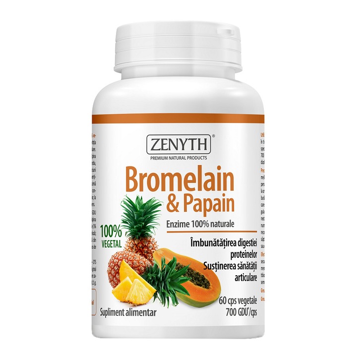 Supliment alimentar Enzime digestive Bromelain & Papain, Zenyth, 60 capsule