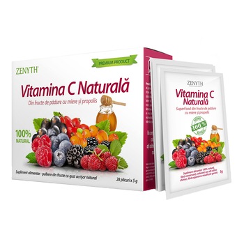 Supliment alimentar Vitamina C naturala cu fructe de padure, miere si propolis, Zenyth, 28 plicuri Supliment alimentar Vitamina C naturala cu fructe de padure, miere si propolis, Zenyth, 28 plicuri