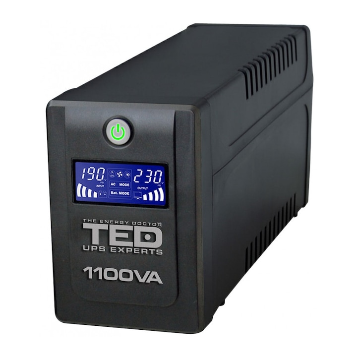 TED Electric UPS Line Interactive 4 Schuko kimenettel és LCD kijelzővel, 1100VA / 600W
