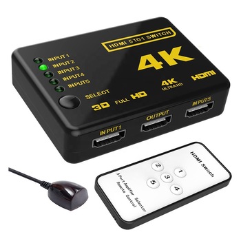 Switch HDMI 2.0 HDCP 2.2, 4Kx2K@60Hz, RGB 4:4:4, HDR10, 5 intrari 1 iesire, telecomanda IR, negru, HOPE R Switch HDMI 2.0 HDCP 2.2, 4Kx2K@60Hz, RGB 4:4:4, HDR10, 5 intrari 1 iesire, telecomanda IR, negru, HOPE R