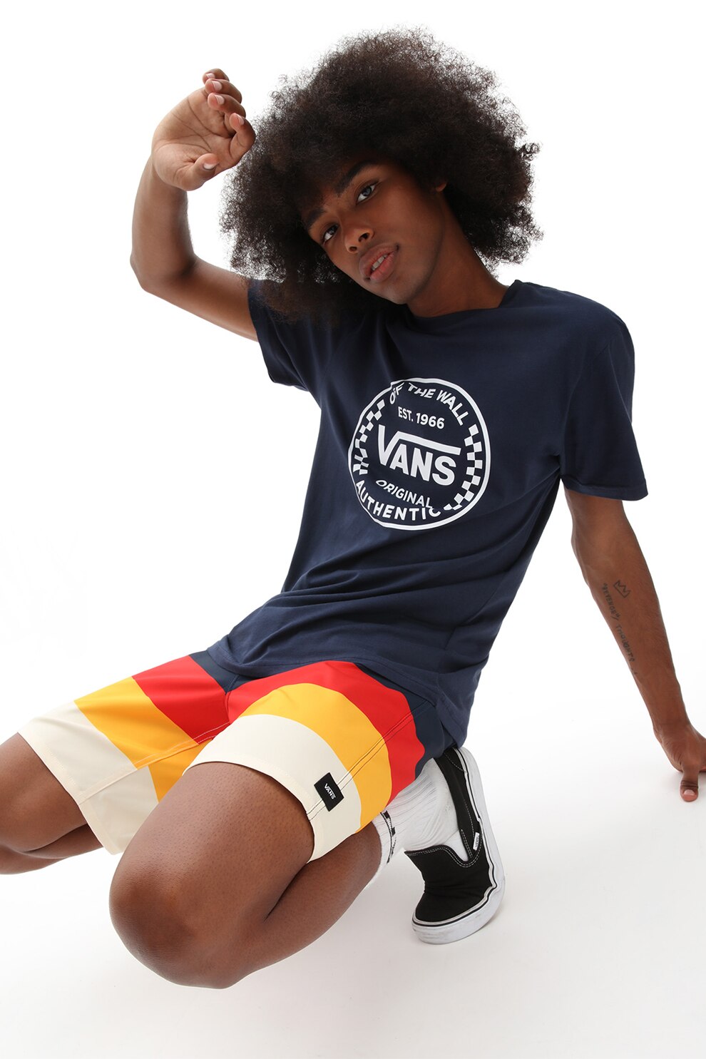 Vans, Tricou cu decolteu la baza gatului si logo Authentic Checker, Bleumarin/Alb, S