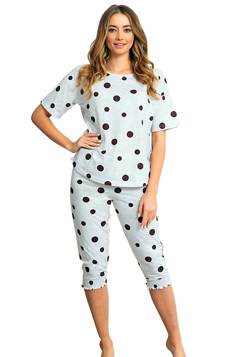 Pijama Dama, Vienetta, Model 'Happy Dots', Culoare Gri, Marime L