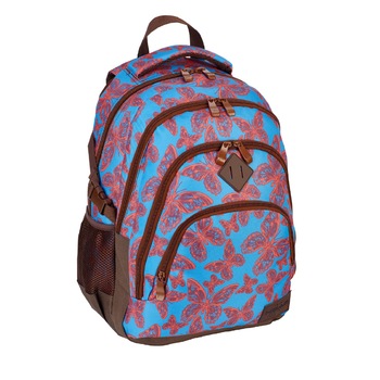 Ghiozdan HD-40 4 compartimente maro/bleu design fluturi Ghiozdan HD-40 4 compartimente maro/bleu design fluturi