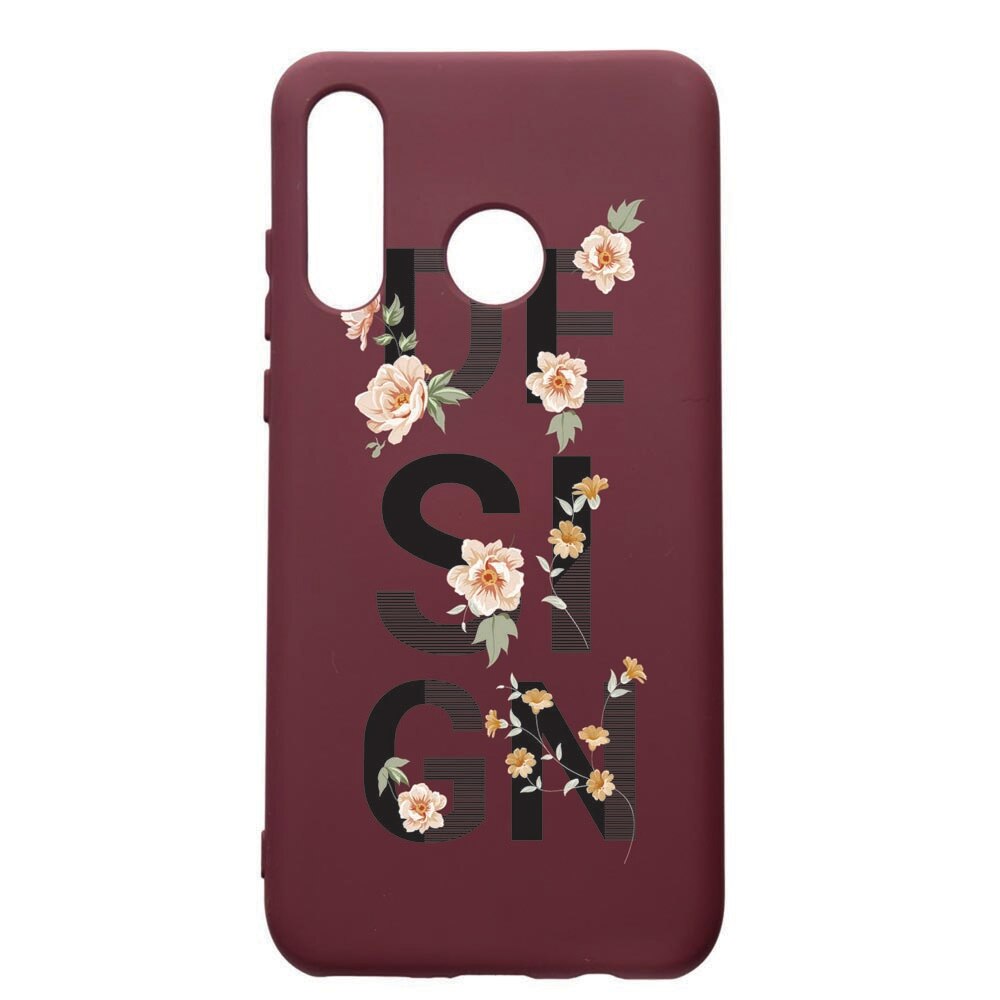 Husa Premium TPU compatibila cu Huawei P30 Lite, Design, cu interiorul din material textil, protectie camera, Burgundy, PBR144