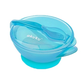 Set 2 piese castron si lingurita Akuku A0304, Albastru 9+ luni Set 2 piese castron si lingurita Akuku A0304, Albastru 9+ luni