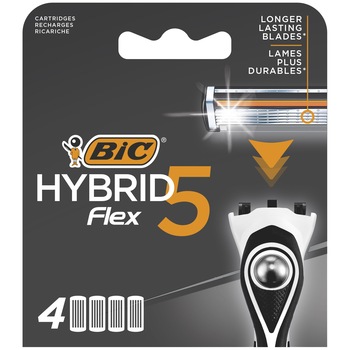 Rezerve Aparat de Ras Hybrid pentru barbati BIC Flex 5, 5 lame, pachet standard, 4 bucati Rezerve Aparat de Ras Hybrid pentru barbati BIC Flex 5, 5 lame, pachet standard, 4 bucati