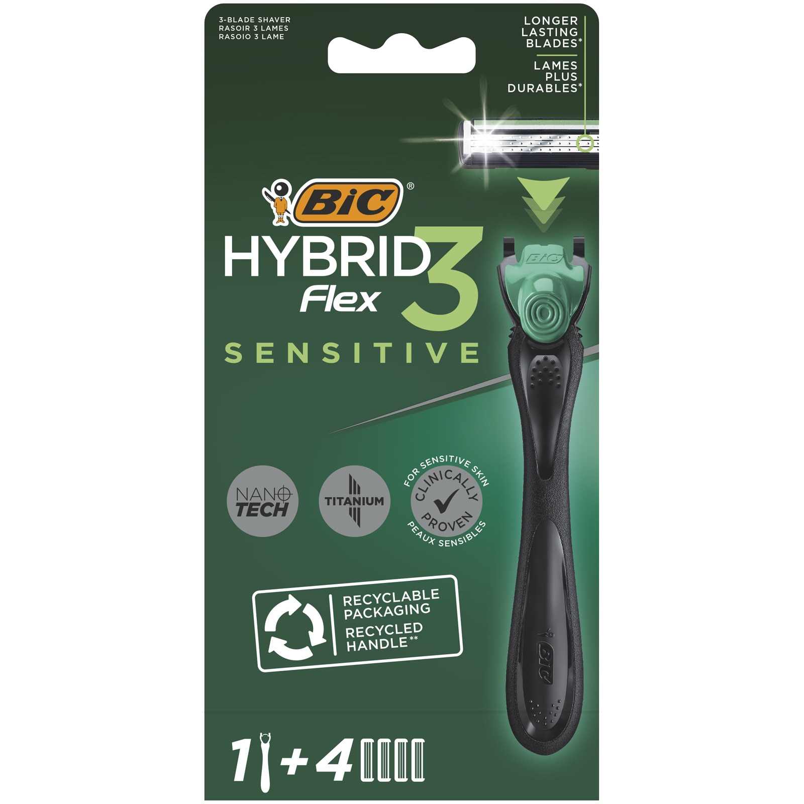 Aparat de ras Hybrid BIC Flex3 Sensitive, 4 bucati