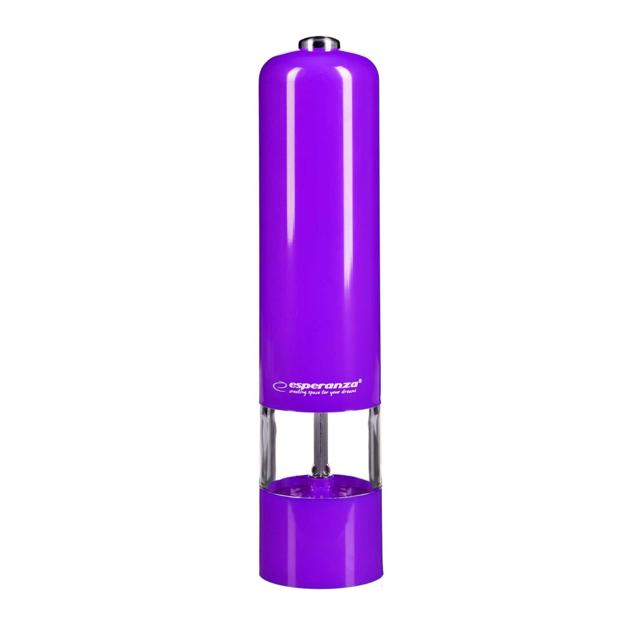 Rasnita electrica pentru piper cu lumina Esperanza Malabar EKP001V, LED, Functionare cu 1 buton, Violet