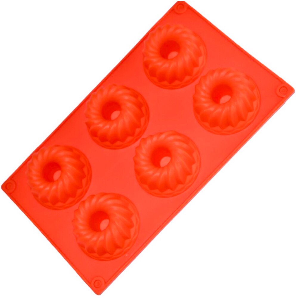 Forma de copt din silicon pentru 6 mini guguluf, Quasar & Co., termorezistenta pana la 230 grade C, 27.5 x 17 x 3,2 cm, rosu dechis