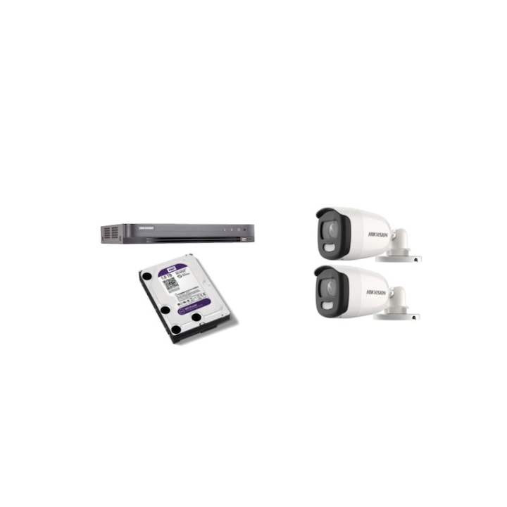 Kit supraveghere video Hikvision 5MP, cu 3 camere 5MP de interior si HDD 1 TB cu accesorii montaj MK341