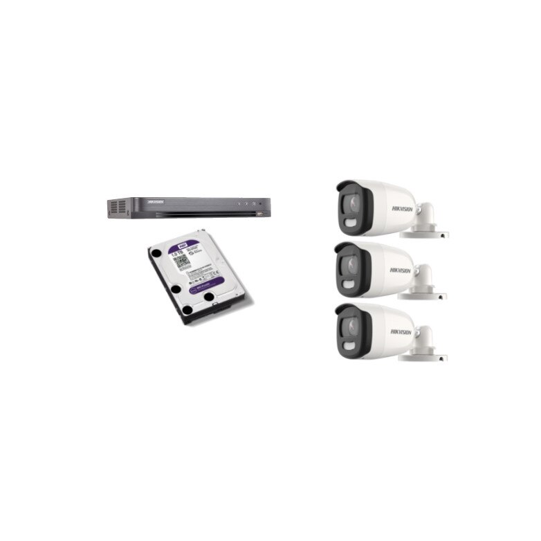 Kit supraveghere video Hikvision 5MP, cu 3 camere 5MP de exterior/interior si HDD 1 TB MK425