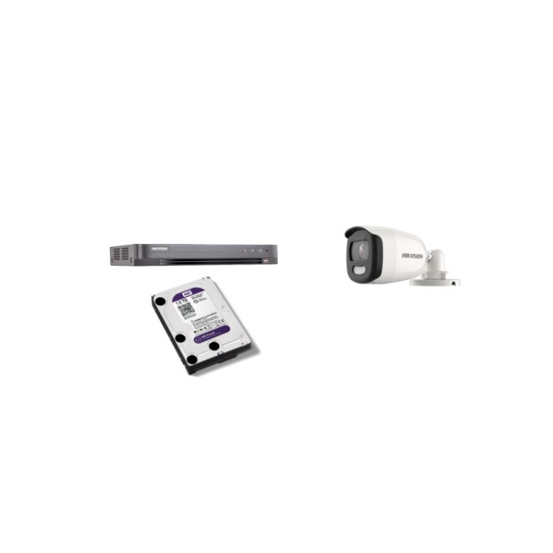 Kit supraveghere video Hikvision 5MP, cu 1 camera 5MP de exterior/interior si HDD 1 TB MK423
