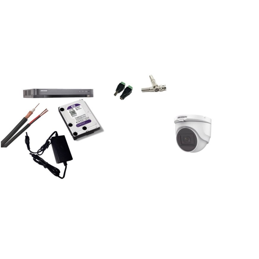 Kit supraveghere video Hikvision 5MP, cu 1 camera 5MP de interior si HDD 1 TB cu accesorii montaj MK451